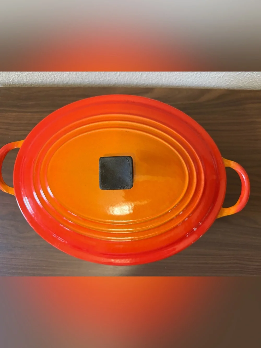 Le Creuset Orange to Red Gradient Enameled Cast Iron Casserole flame vintage